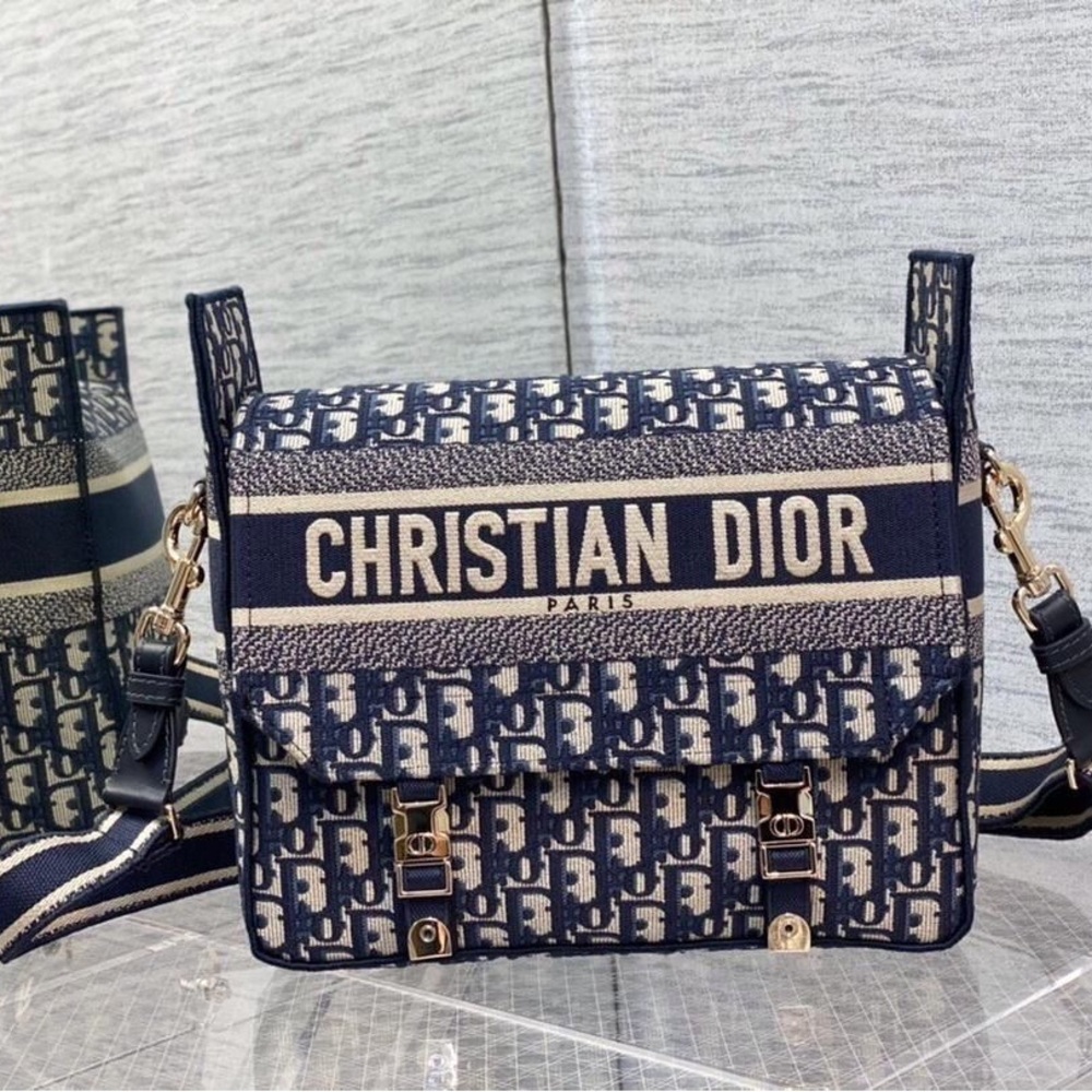 Blue and Cream Crossbody Bag with Monogram Design